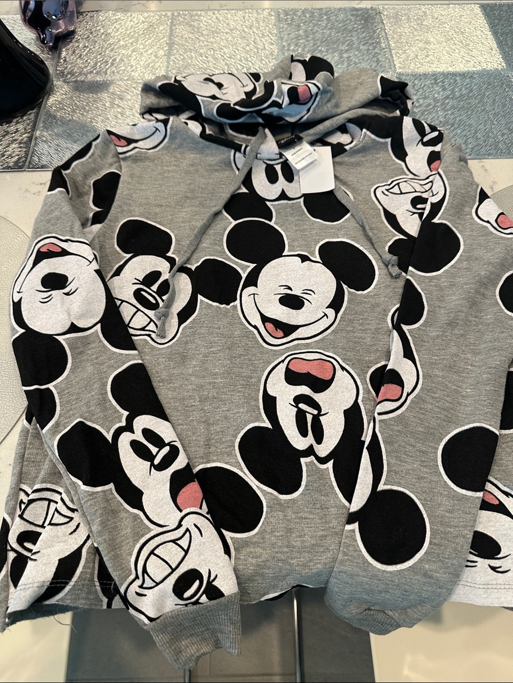 Disney Grey Mickey Mouse Allover Print  Hoodie